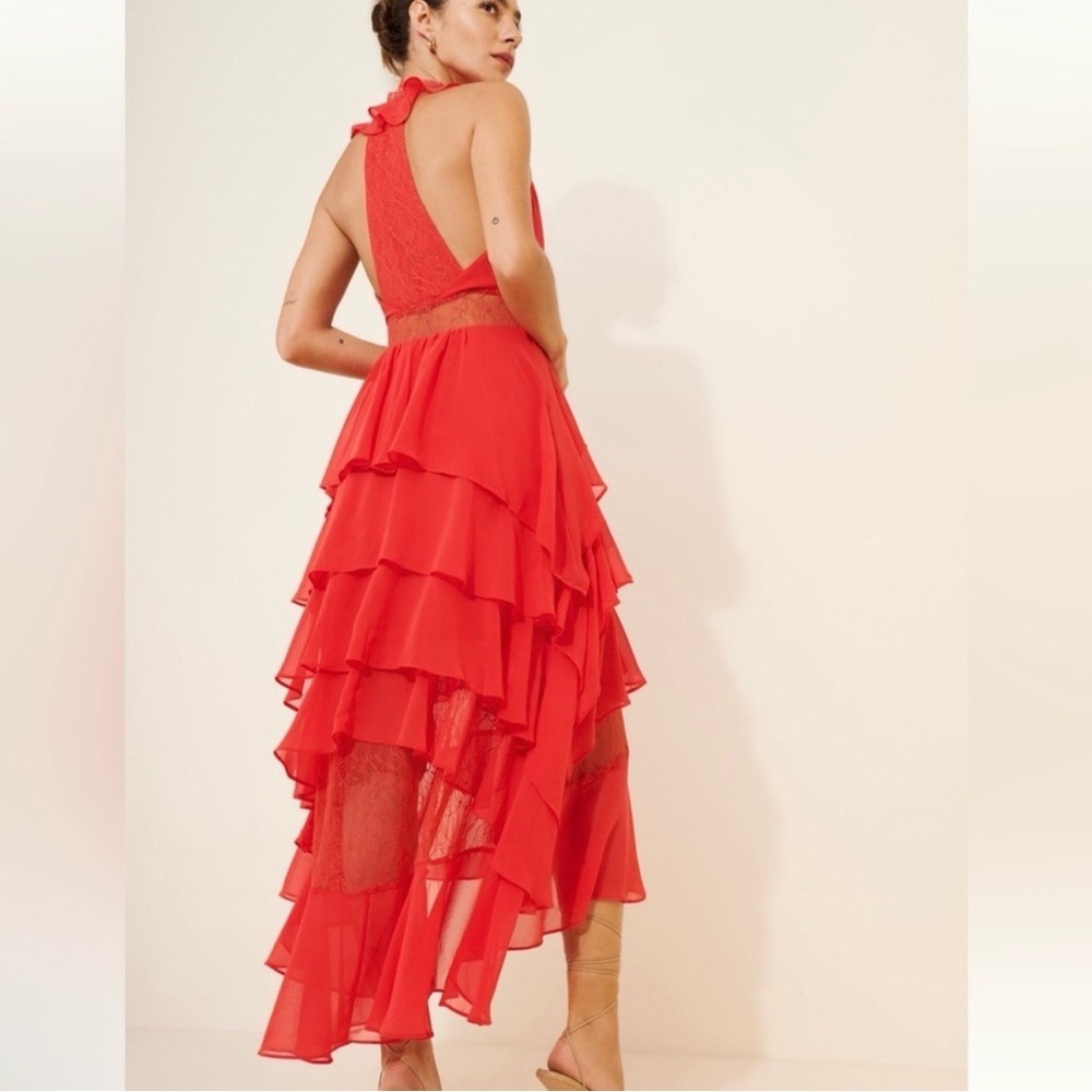 Anthropologie Red Tiered High Low Lace V Neck
Dress, Size Small - Picture 3 of 13